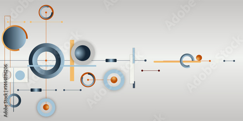 An abstract techno composition with dynamic interactions of shapes, lines, and patterns for presentations, architectural and engineering projects, scientific, technical publications