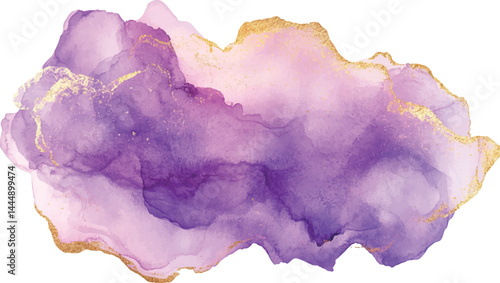 Watercolor background gentle, abstract. Soft Lavender blob with soft, blurred edges. A slight gold accent adds a luxurious touch, while a spacious blank center provides room for text.