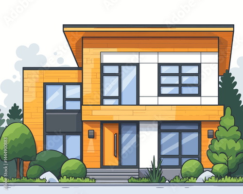 Modern building in the city. Flat style vector illustration on white background.