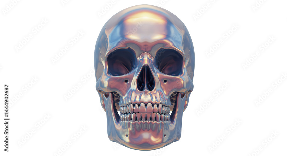 Fototapeta premium Isolated Iridescent Metallic Skull with Detailed Teeth