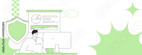 Business network security character flat vector concept operation hand drawn illustration
