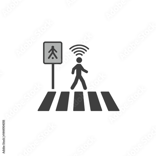 Smart Pedestrian Crossing:  An illustration of a pedestrian walking on a crosswalk, symbolizing safety, with smart technology elements, representing a modern and safe urban environment. 
