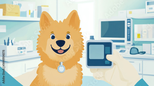 Obraz na płótnie Close-up of veterinarian hand gently holding a dog's paw while testing blood sugar with a compact glucometer w salonie