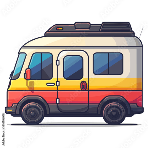 Flat vector illustration of a camper van on a white background.