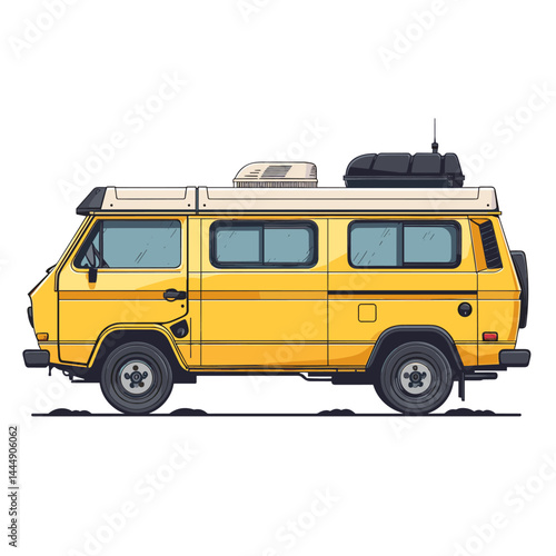 Flat vector illustration of a camper van on a white background.