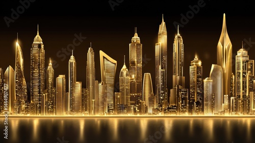 Golden Dubai Skyline Night Luxury  opulence.