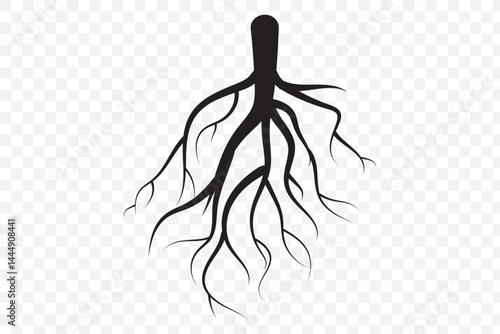 Tree roots silhouette . Set of black tree roots silhouettes. Tree root logo collection  . 