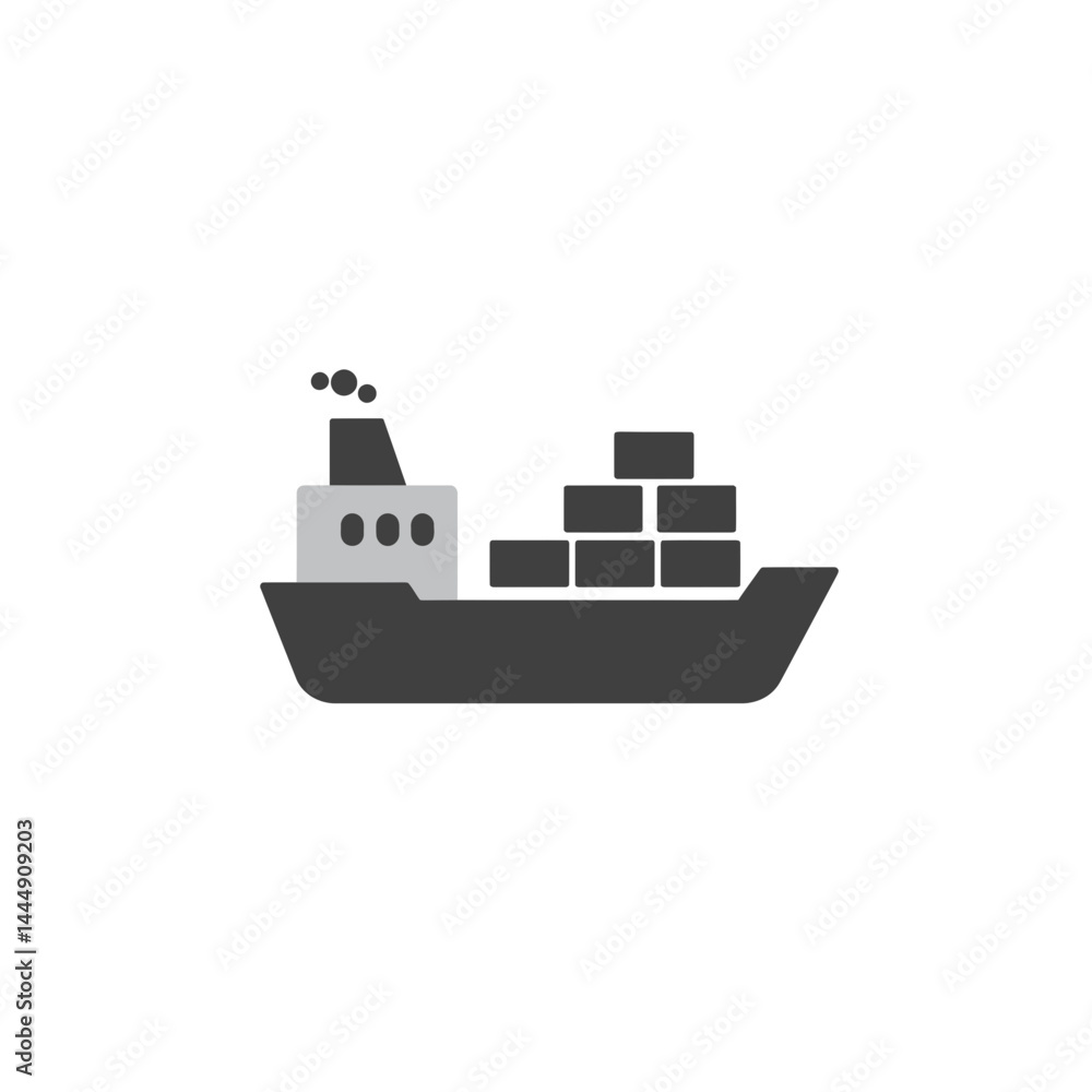 Fototapeta premium Cargo Ship Icon: A simple yet effective icon depicting a cargo ship carrying multiple containers. Perfect for illustrating shipping, logistics, and global trade.