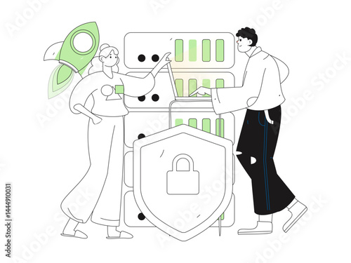 Business network security character flat vector concept operation hand drawn illustration
