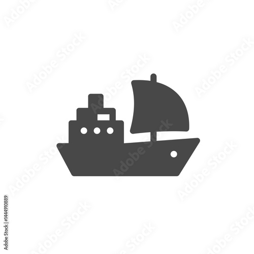 Modern Sailing Vessel Icon: A streamlined icon depicts a contemporary vessel, combining the elements of sailing and maritime travel in a minimalist design.