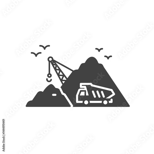 Industrial Operations: Illustration of heavy machinery working diligently, a crane, and a dump truck, meticulously reshaping the landscape.