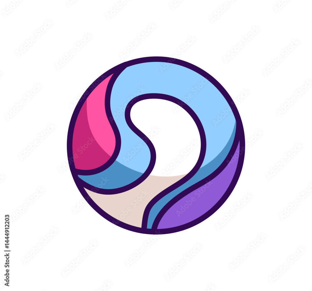 Fototapeta premium Colourful little bouncy ball for kids. Icon of children toy with round shape. Cute bright rubber circle for childish fun and funny games. Flat isolated vector illustration on white background