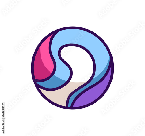 Colourful little bouncy ball for kids. Icon of children toy with round shape. Cute bright rubber circle for childish fun and funny games. Flat isolated vector illustration on white background