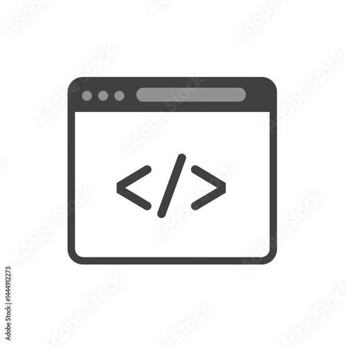 Coding Page Icon: A minimalist digital rendering showcases a code symbol within a browser window, symbolizing web development and software design.