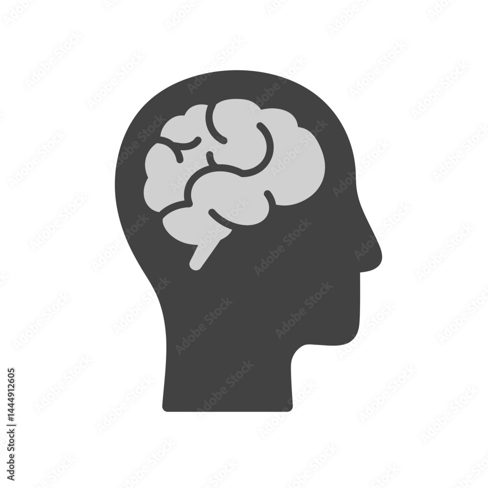 Human Brain Icon: A simple yet powerful illustration representing human intelligence, cognitive thinking, and learning. It depicts a human head in profile with a stylized grey brain inside. Human Brain Icon: A simple yet powerful illustration representing human intelligence, cognitive thinking, and learning. It depicts a human head in profile with a stylized grey brain inside.