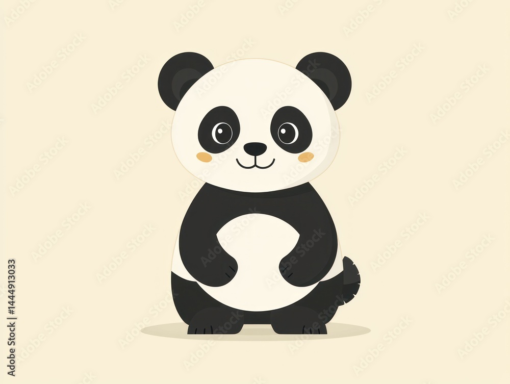 Naklejka premium Adorable cartoon panda bear, standing upright, smiling sweetly. Simple, minimalist style