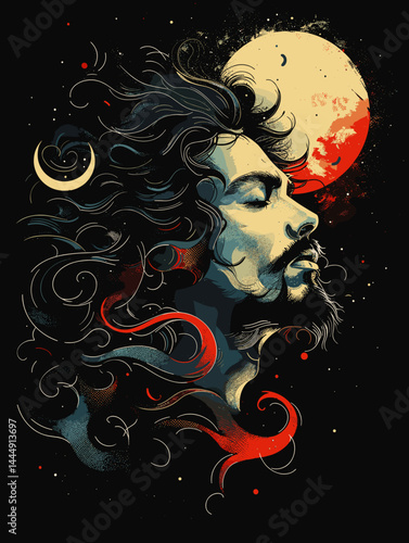 Zodiac sign Virgo. Vector illustration of a man with long hair.