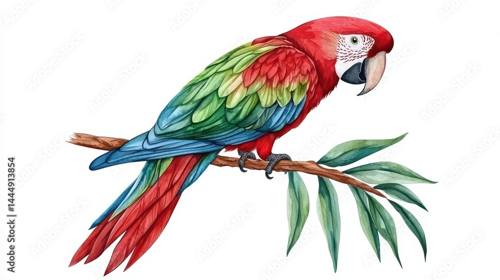 Fototapeta premium Vibrant Tropical Parrot Sitting on a Branch with Bright Feathers