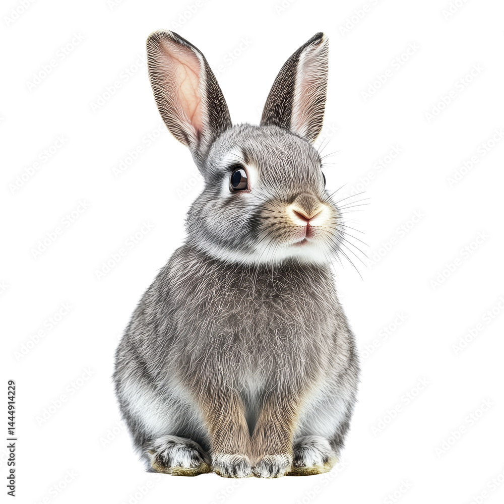 Fototapeta premium Full body portrait of a baby gray rabbit isolated on white background