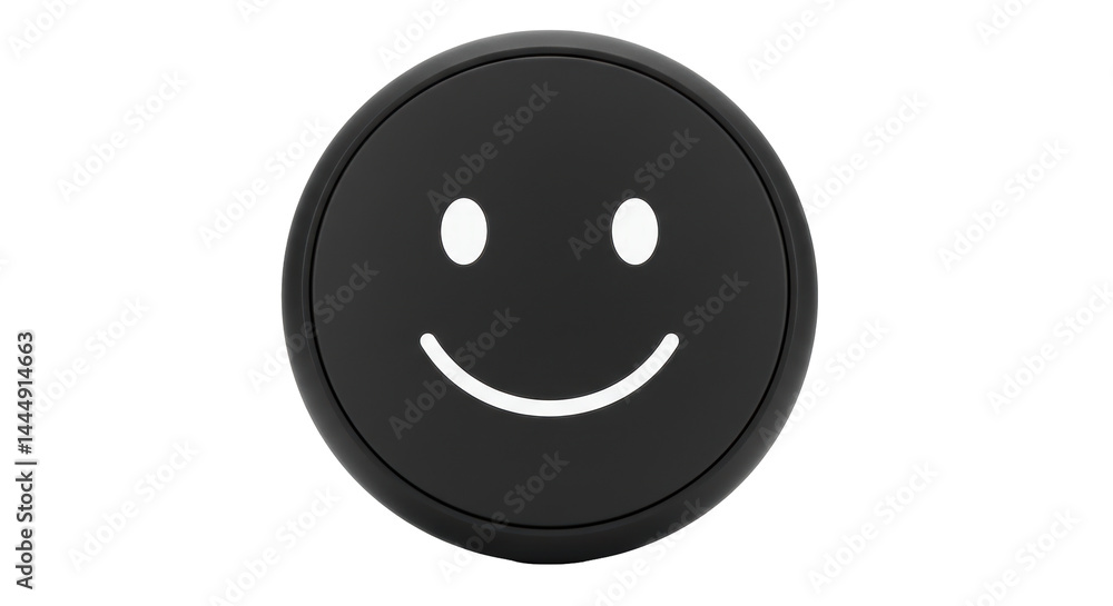 Fototapeta premium Isolated Glossy Black Circle with Cheerful Smiley Face