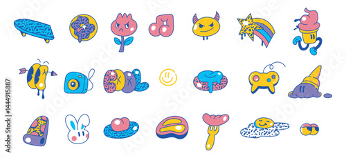 Set of Bright Color Retro Cartoon Icon Design Elements