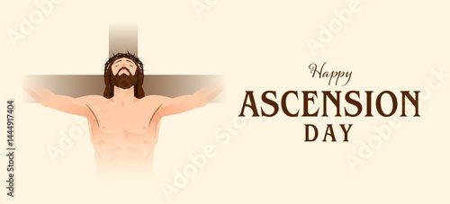 Happy Ascension Day Design with Jesus Christ in Heaven Vector Illustration.  Illustration of resurrection Jesus Christ. Sacrifice of Messiah for humanity redemption.
