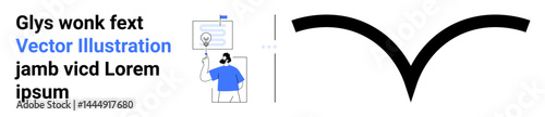 Person in blue shirt analyzing a creative idea with a lamp icon, aligned to minimalist bold arch shape. Ideal for brainstorming, innovation, creativity, education, design, marketing, simple landing