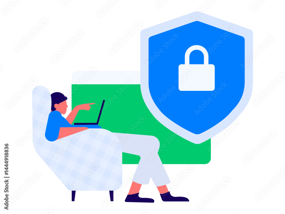 Fototapeta premium Business network security character flat vector concept operation hand drawn illustration 