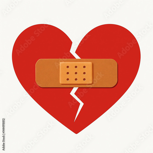 red heart with plaster. broken heart with plaster