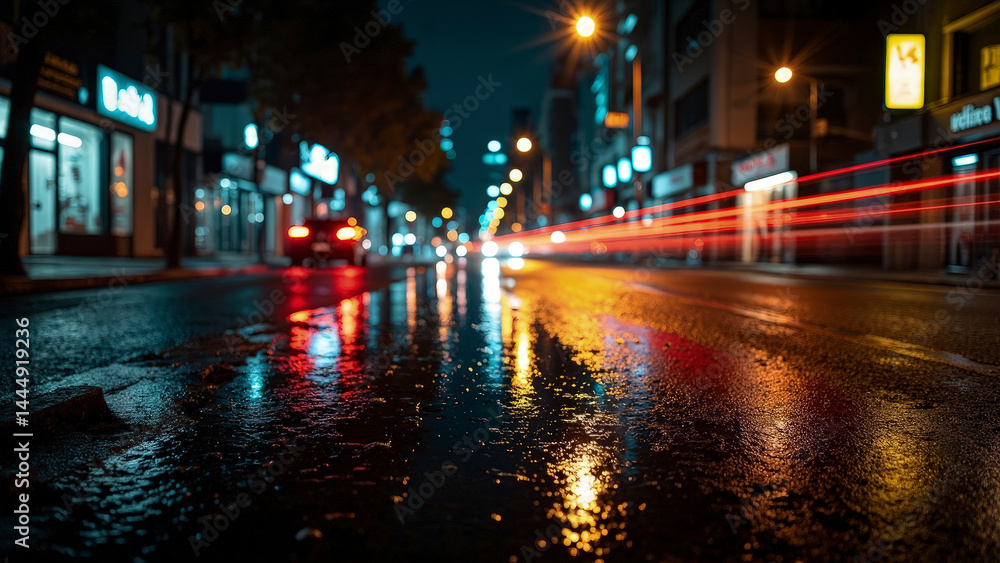 A captivating street view at night, with blurred streaks of light creating a sense of motion A captivating street view at night, with blurred streaks of light creating a sense of motion