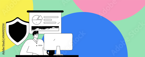 Business network security character flat vector concept operation hand drawn illustration
