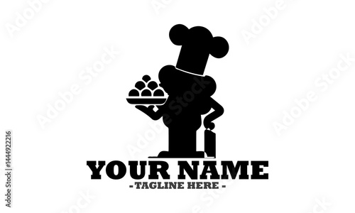 illustration chef meatball cartoon vector design, chef meatball mascot  cartoon character and  chef meatball cartoon logo icon art