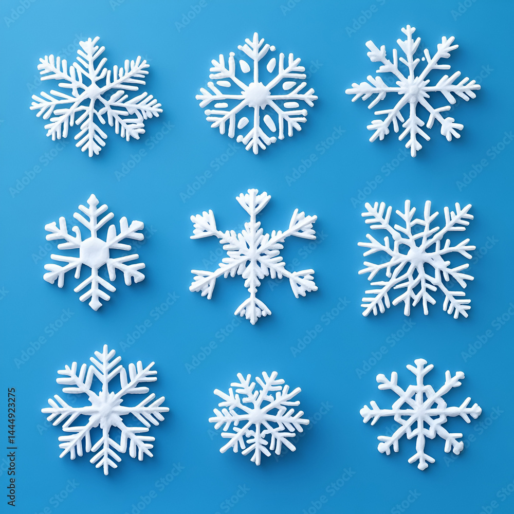 Snowflakes design patterns winter wonderland digital art minimalist style aerial view nature's geometry Snowflakes design patterns winter wonderland digital art minimalist style aerial view nature's geometry