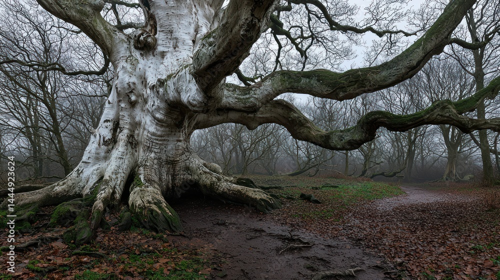 Obraz premium A massive old tree with extensive branches stands majestically in nature