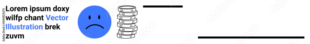 Fototapeta premium Blue sad face next to a stack of coins illustrating financial difficulties, economic loss, or budget challenges. Ideal for finance issues, crisis, savings, poverty, economy, debt simple landing page