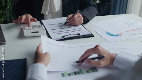 Business team Analysis Business Accounting working with Individual income tax return Accounting concept