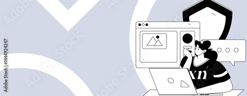 Business network security character flat vector concept operation hand drawn illustration
