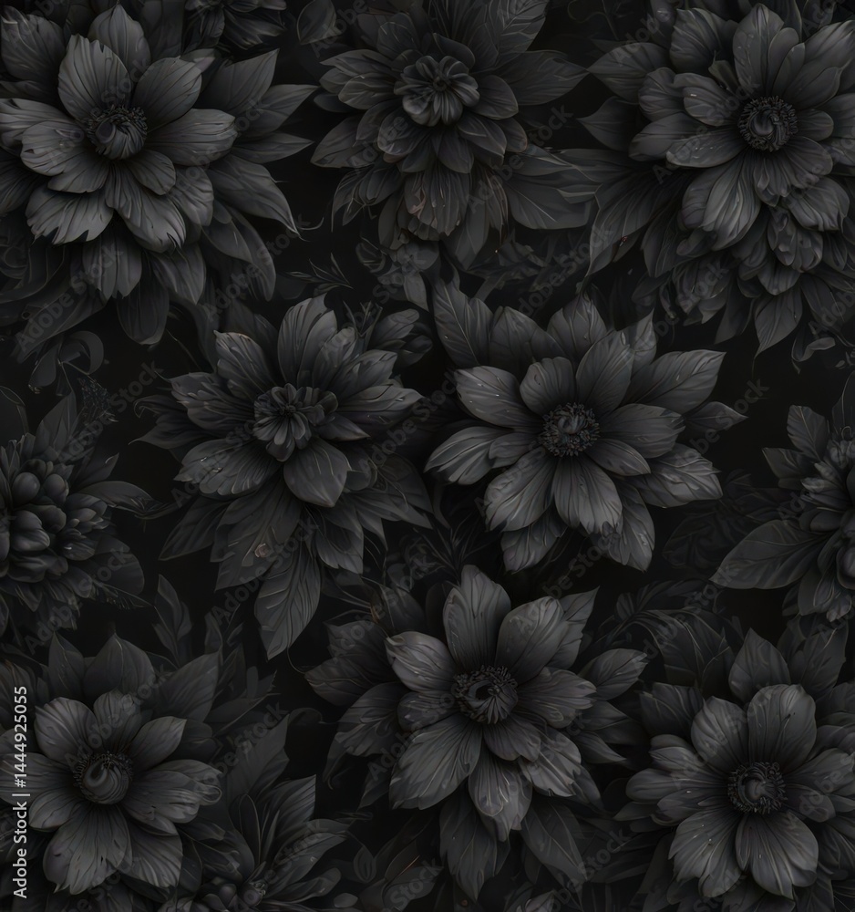 Abstract charcoal floral wallpaper, dark tone seamless pattern , black, wallcovering Abstract charcoal floral wallpaper, dark tone seamless pattern , black, wallcovering
