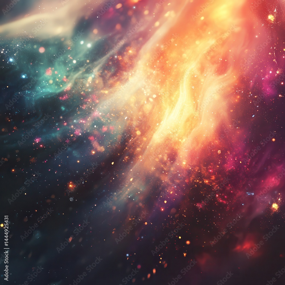Fototapeta premium Vibrant Cosmic Nebula with Stunning Colorful Gas and Stars in Space