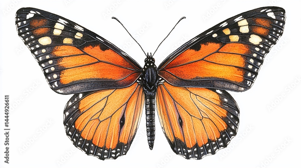 Fototapeta premium Detailed illustration of a monarch butterfly