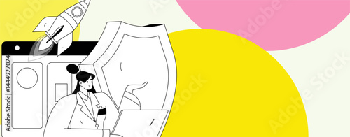 Business network security character flat vector concept operation hand drawn illustration
