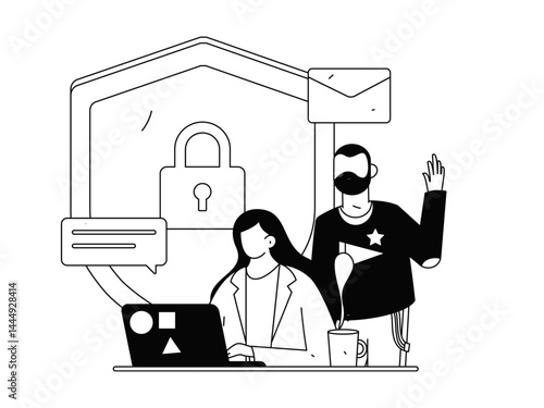 Business network security character flat vector concept operation hand drawn illustration
