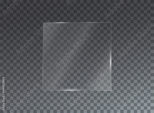 Transparent glass effect, realistic window mockups, mirror set, glass showcase on transparent background, vector png. Glass banner, acrylic smooth surface.	
