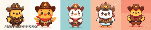 cute chicken vector in sheriff costume