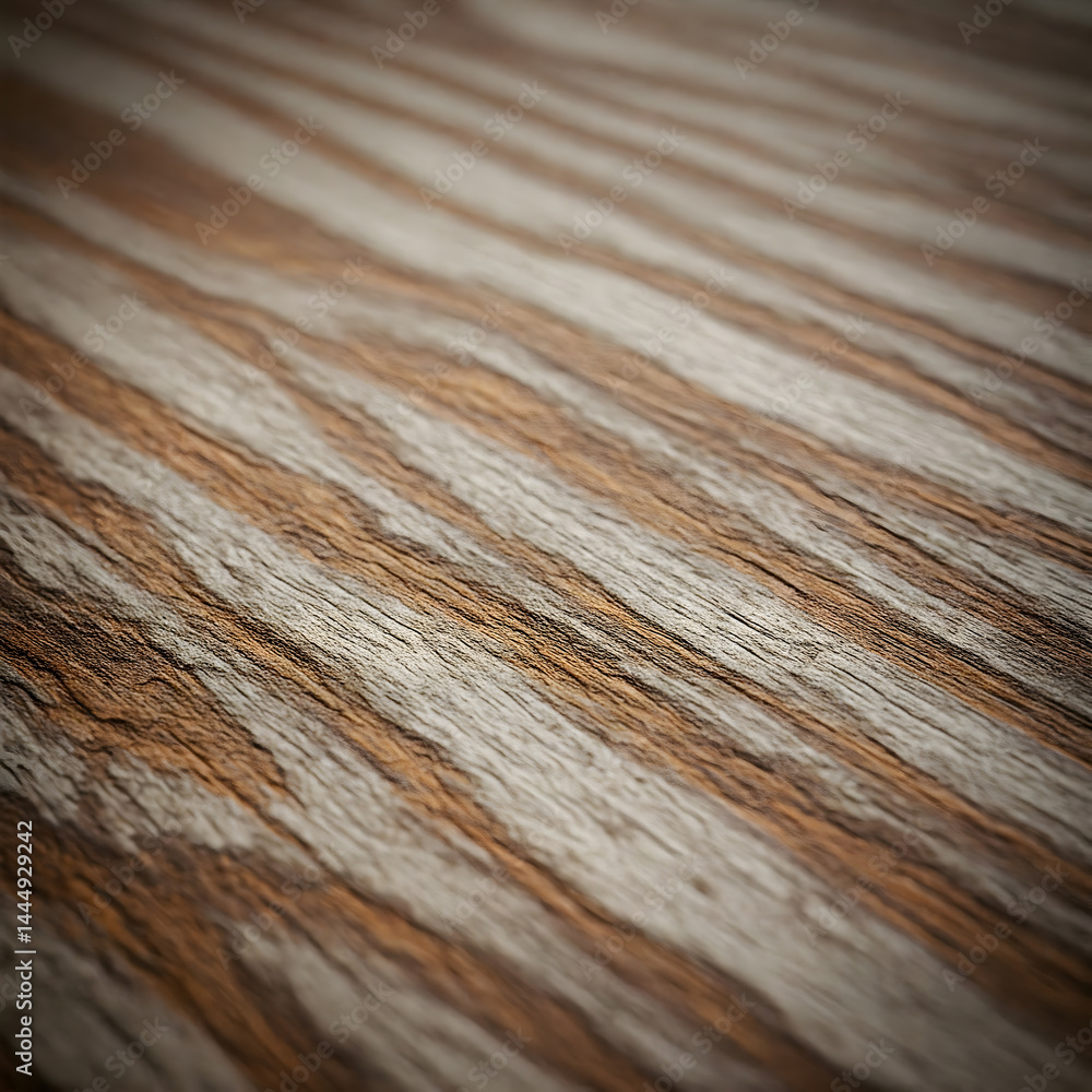 Close-up of textured wood grain with alternating light and dark brown stripes at an angle