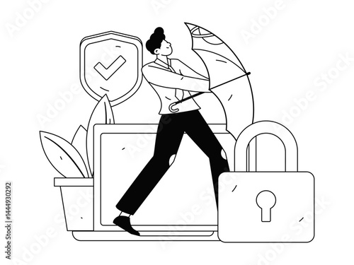 Business network security character flat vector concept operation hand drawn illustration
