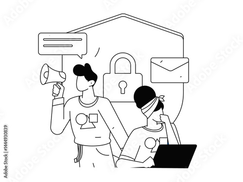 Business network security character flat vector concept operation hand drawn illustration
