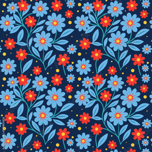 Colorful Floral Pattern with Leaves