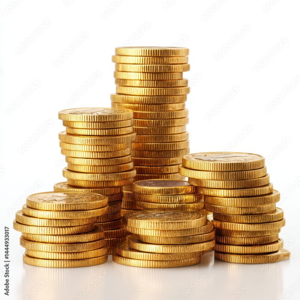 Stacks of golden coins isolated on white background Stacks of golden coins isolated on white background