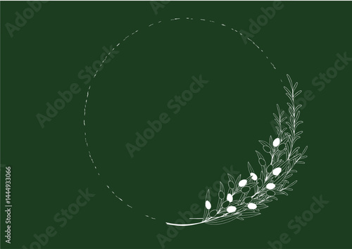 黒板に手描きしたオリーブとローズマリーのナチュラルな線画フレーム